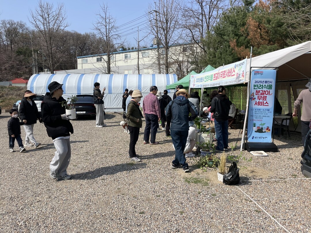 용인특례시가 지난 4월 진행한 반려식물 분갈이 서비스에 참여한 시민들 모습. 용인시 제공