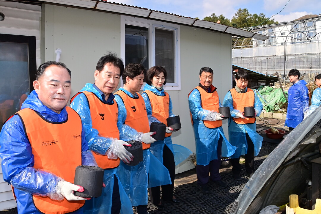 연탄나눔 봉사를 진행하는 화천군의회 의원들