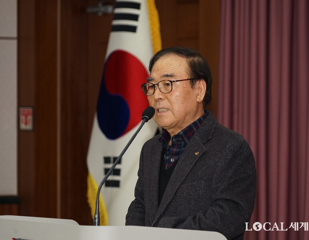 양희구 회장이 &lsquo;2026 밀라노&middot;코르티나담페초 동계올림픽&rsquo; 출정식에서 격려사를 하고 있다