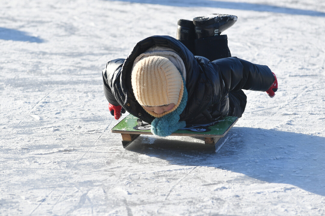 25일, 주말을 찾아 화천산천어축제장을 찾은 관광객들이 하늘 가르기와 얼음썰매 체험을 하며 즐거운 시간을 보내고 있다. 
