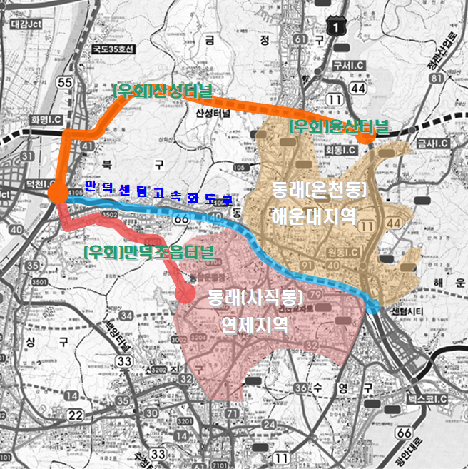 만덕센텀 고속화도로 우회도로 현황. 부산시 제공