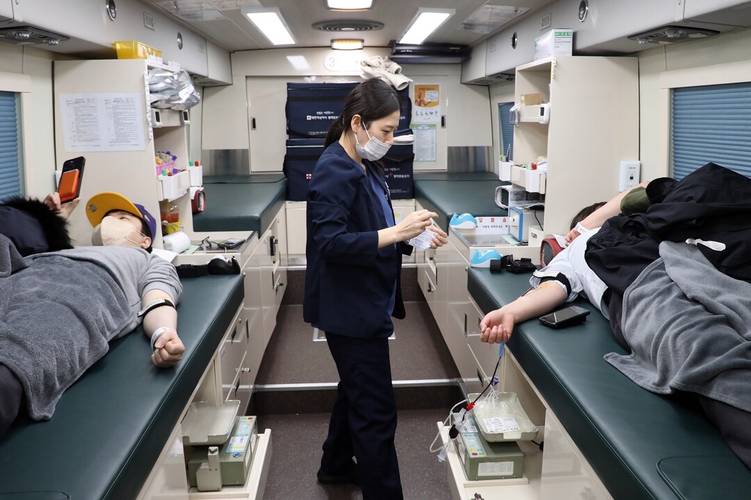 생명나눔 실천 위한 사랑의 헌혈 캠페인에 참여하고 있는 강원랜드 임직원들. 강원랜드 제공