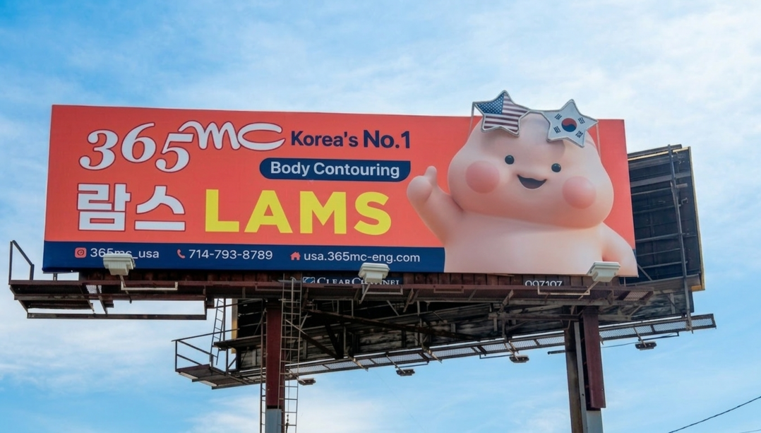 미국 LA 고속도로에 등장한 한글 '람스'와 태극기