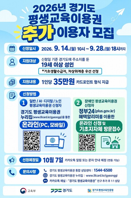 오산시, 평생교육이용권 205명 추가 모집