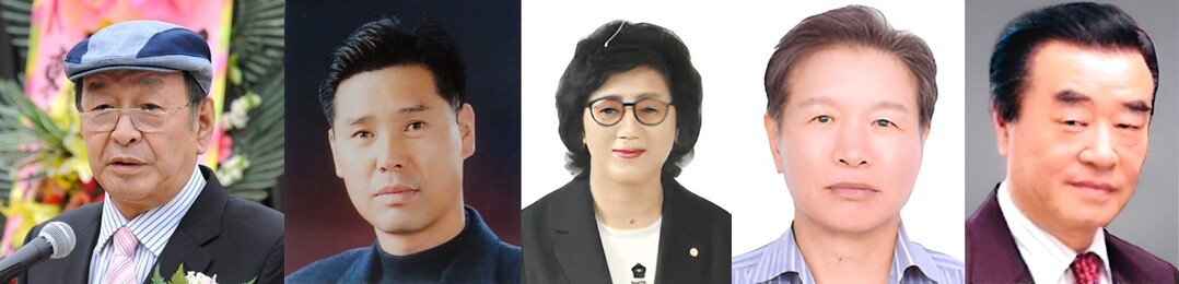 왼쪽부터 문화장 노경식,&nbsp;체육장 공강남,&nbsp;봉사장 배경희,&nbsp;산업노동장 양용우,&nbsp;애향장 이형배